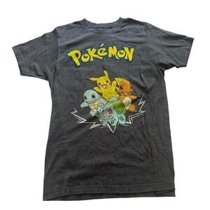 Pokemon Mens Graphic T-Shirt Charcoal Heather Pikachu Starters‎ Small S 2016
